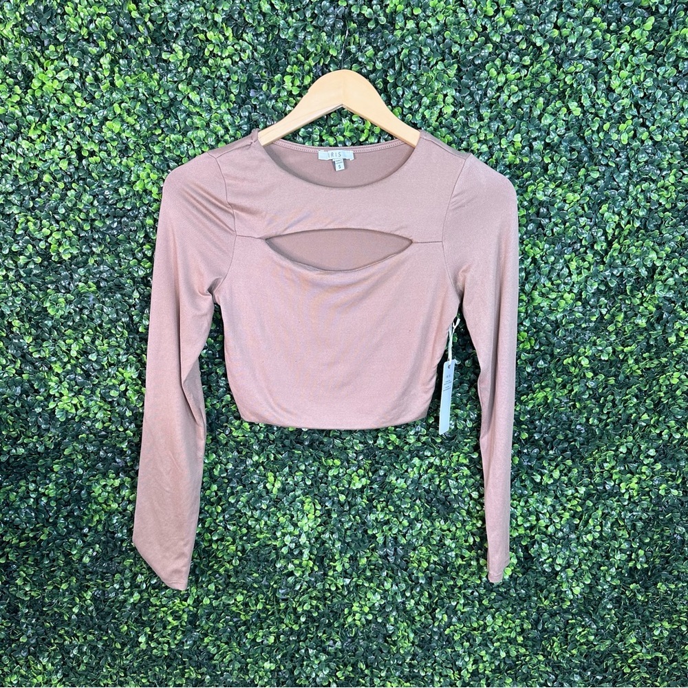 Brown long sleeve peekaboo cut out‎ crop top